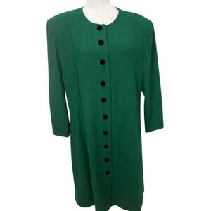 Vintage Depeche Mode Green Coat Dress Size 18 Full Velvet Buttons Lined 1980s